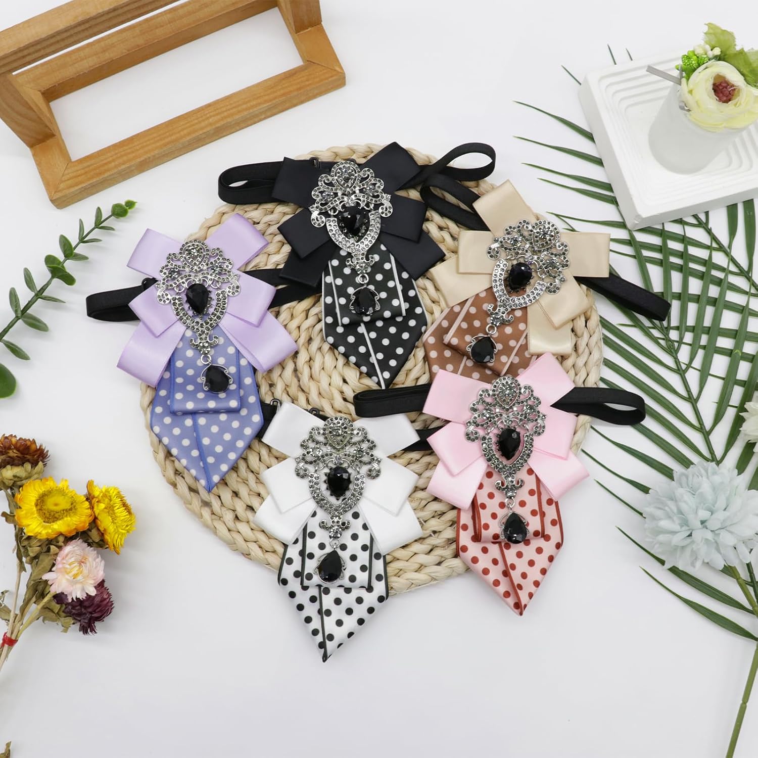 Polka Dot Bow Ties for Women, Adjustable Womens Bow Tie with Rhinestone Vintage Bowtie for Ladies for Party Festival