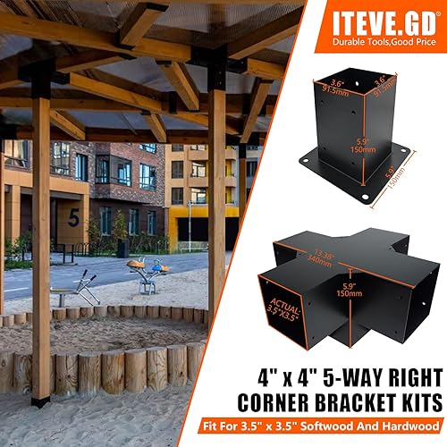 Miniatura 2 de ITeVe.GD Kit de bricolaje para pérgola de 4 x 4 pulgadas (tamaño interior 3.5 x 3.5 pulgadas), soporte de madera de 5 vías y poste Achor, kit de