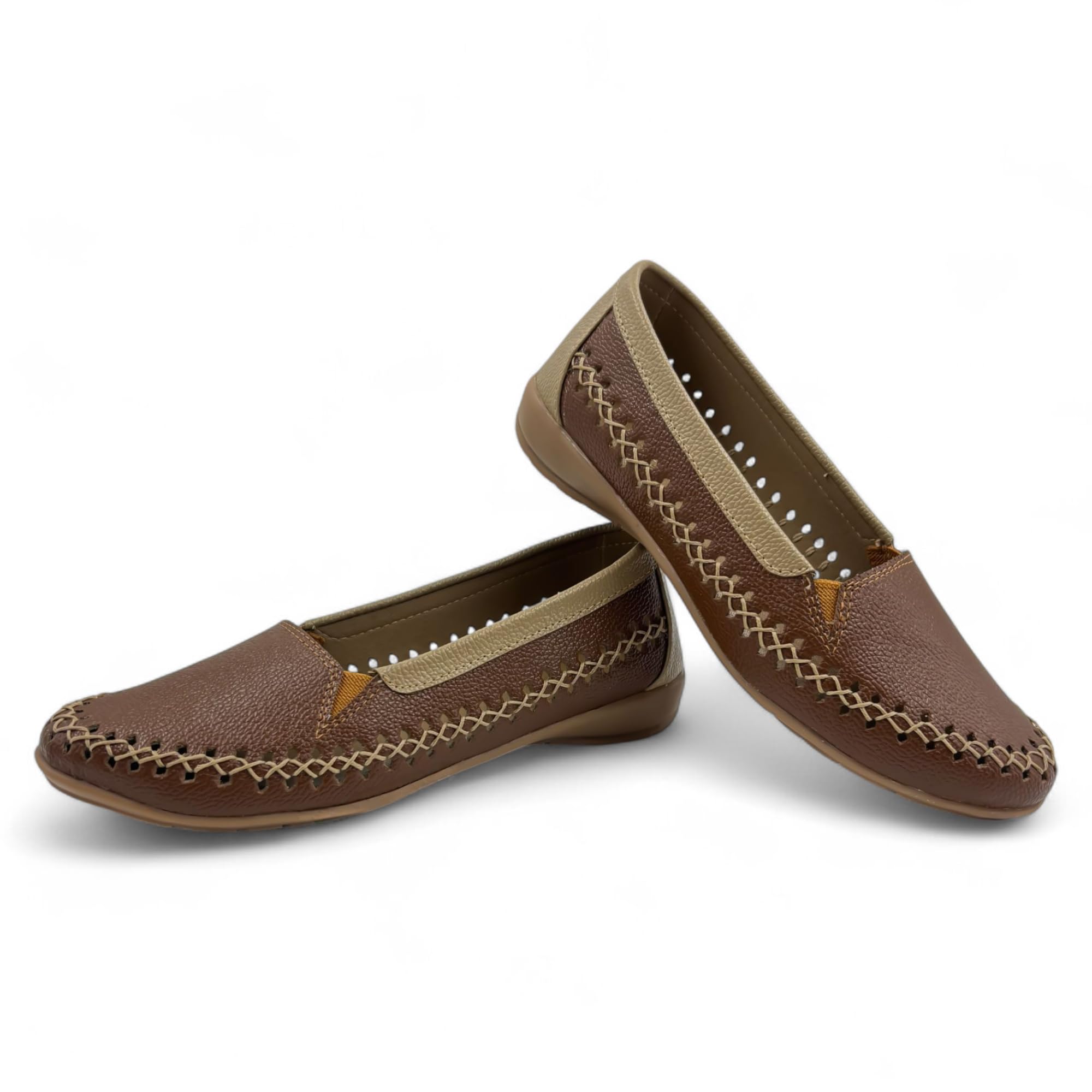 Women's Slip-On Shoe Flats with Cross-Stitch Detail, Doctor Insole Cushion, Unique Design, Semi Formal Shoes-image-23
