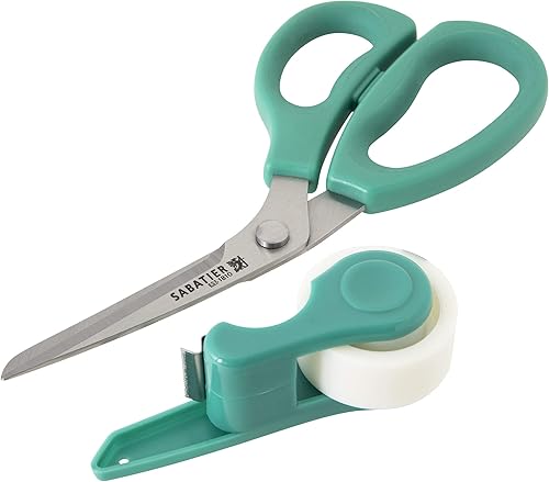 Vista 3 de Sabatier Tijeras multiusos 2 en 1, tijeras de envoltura de regalo con cubierta de hoja dispensadora de cinta extraíble, tijeras multiusos de acero