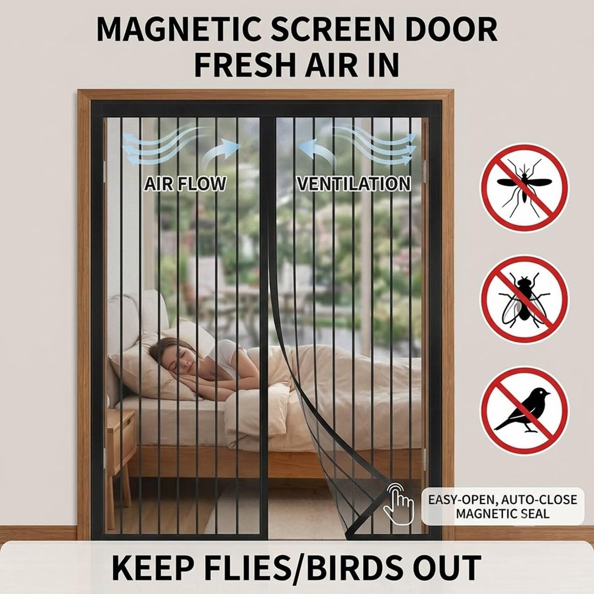 Rideau Magnétique de Porte Moustiquaire Anti-Insecte Voilage Protection | Maille Fine Fermeture Aimantée Sans Perçage Installation Facile Entrée Balcon Chambre Idéal Animaux(Noir,W145xH260cm)