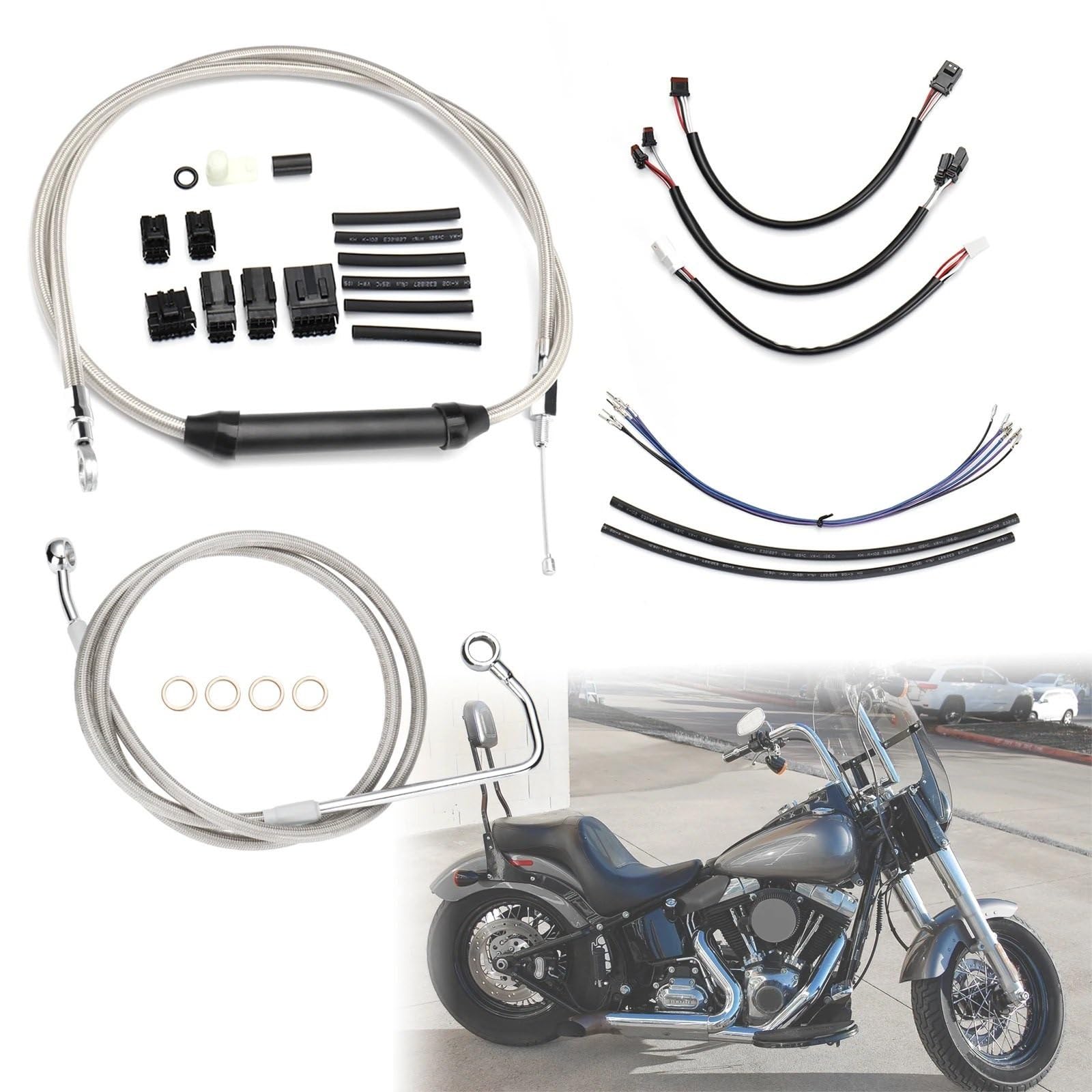 Kable napędowe Pasuje do Harley 2016 ABS, linka sprzęgła przewód hamulcowy, magistrala CAN, kierownica 16" rozszerzony zestaw modeli Motocyklowe kable napędowe(Black 16 inch)