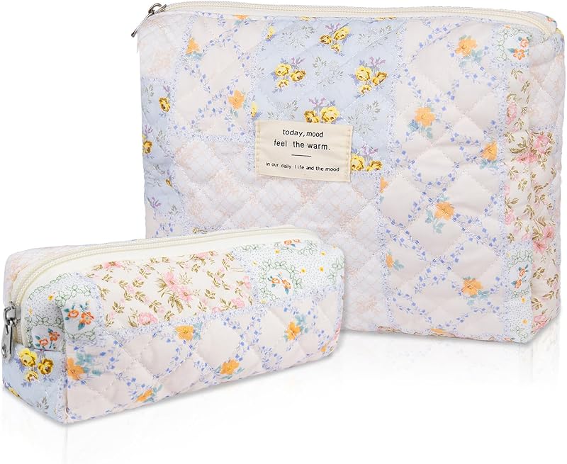 Necessaires de maquiagem Gosect com estampa floral Folk Style, pacote com 2