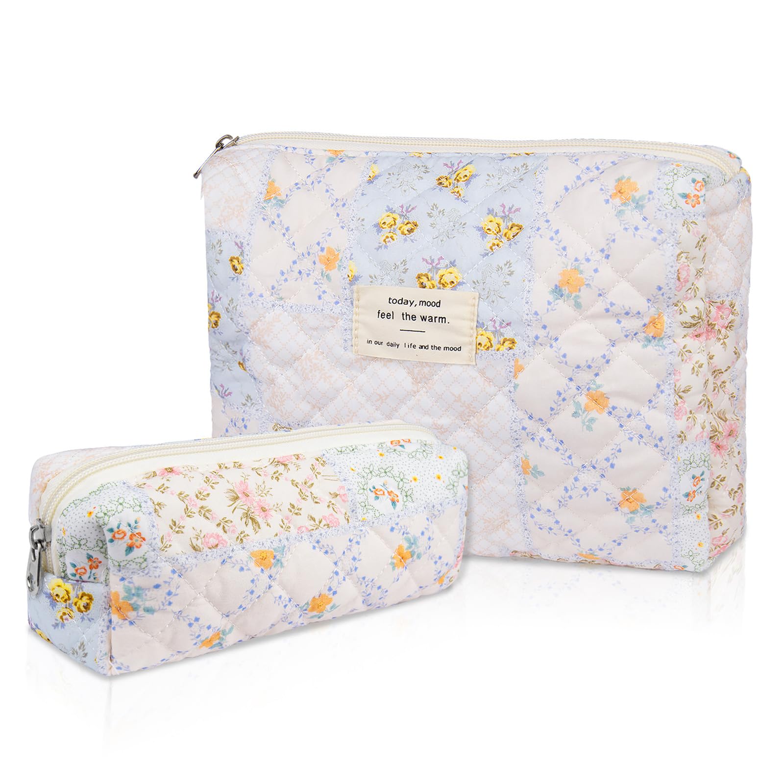 Gosect 2PC Makeup Bag Set, Cute Cosmetic Bag for Women Girls, Floral Coquette Aesthetic Toiletry Bag, Travel Make Up Organizer Bag (Folk Style)