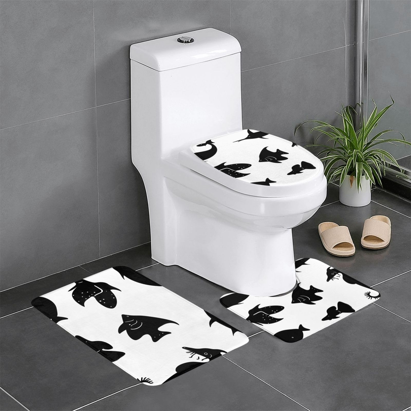 Tapis de salle de bain absorbant et antidérapant lot de 3 tapis poisson doux