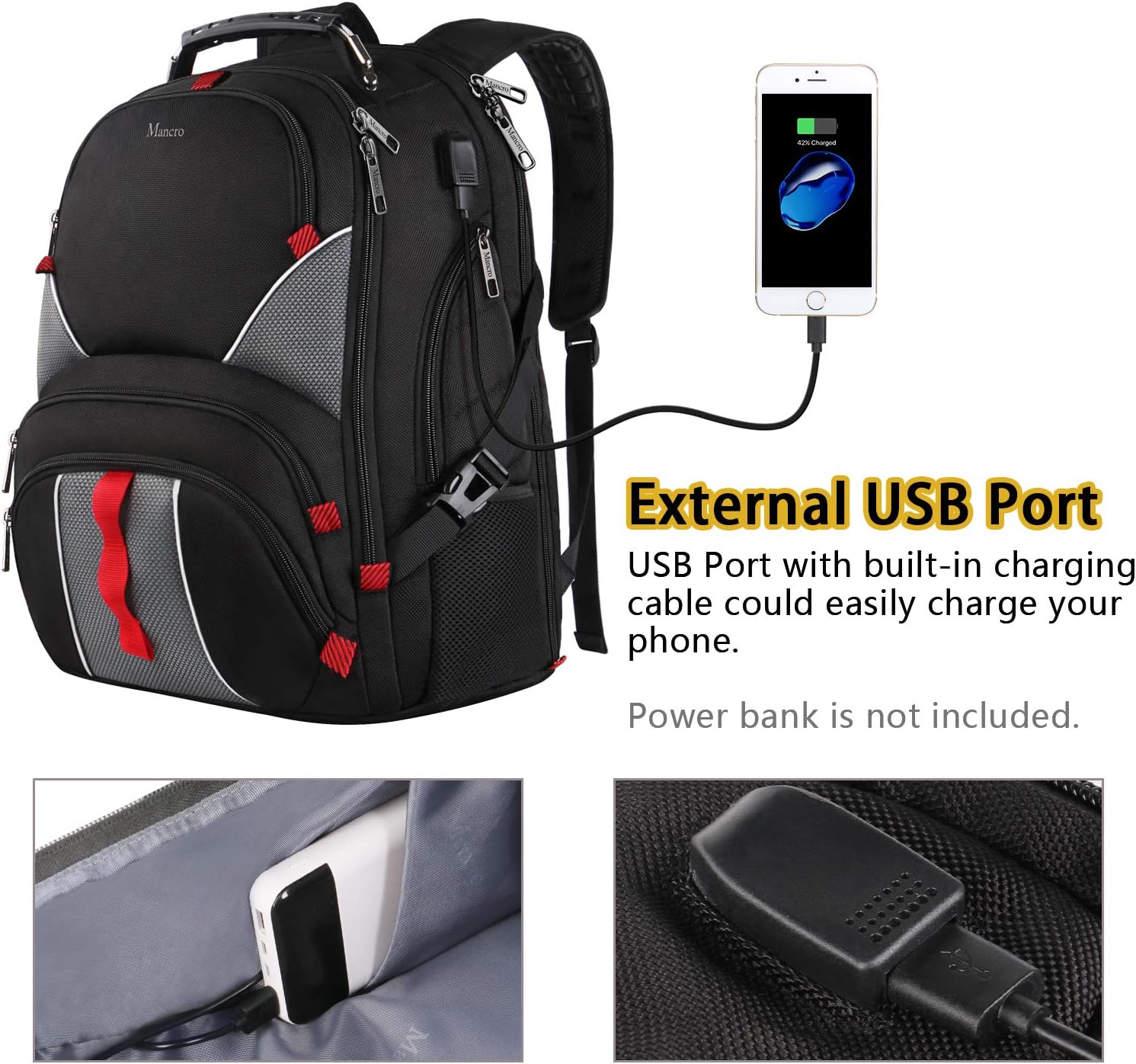 Extra Large Travel Backpack for student, Durable Travel Laptop Backpack with USB Charging Port, TSA Friendly College Backpack for Women Men, Big Student Computer Bookbag for 17 Inch Laptop, Black
