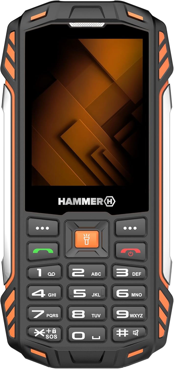 Hammer H Power Plus 2G Teléfono móvil para Exteriores sin Contrato, 32 GB, batería de 3200 mAh, Linterna, IP68, Radio FM, Conector de 3,5 mm, 2 MP, USB-C, Dual-SIM, Resistente al Polvo