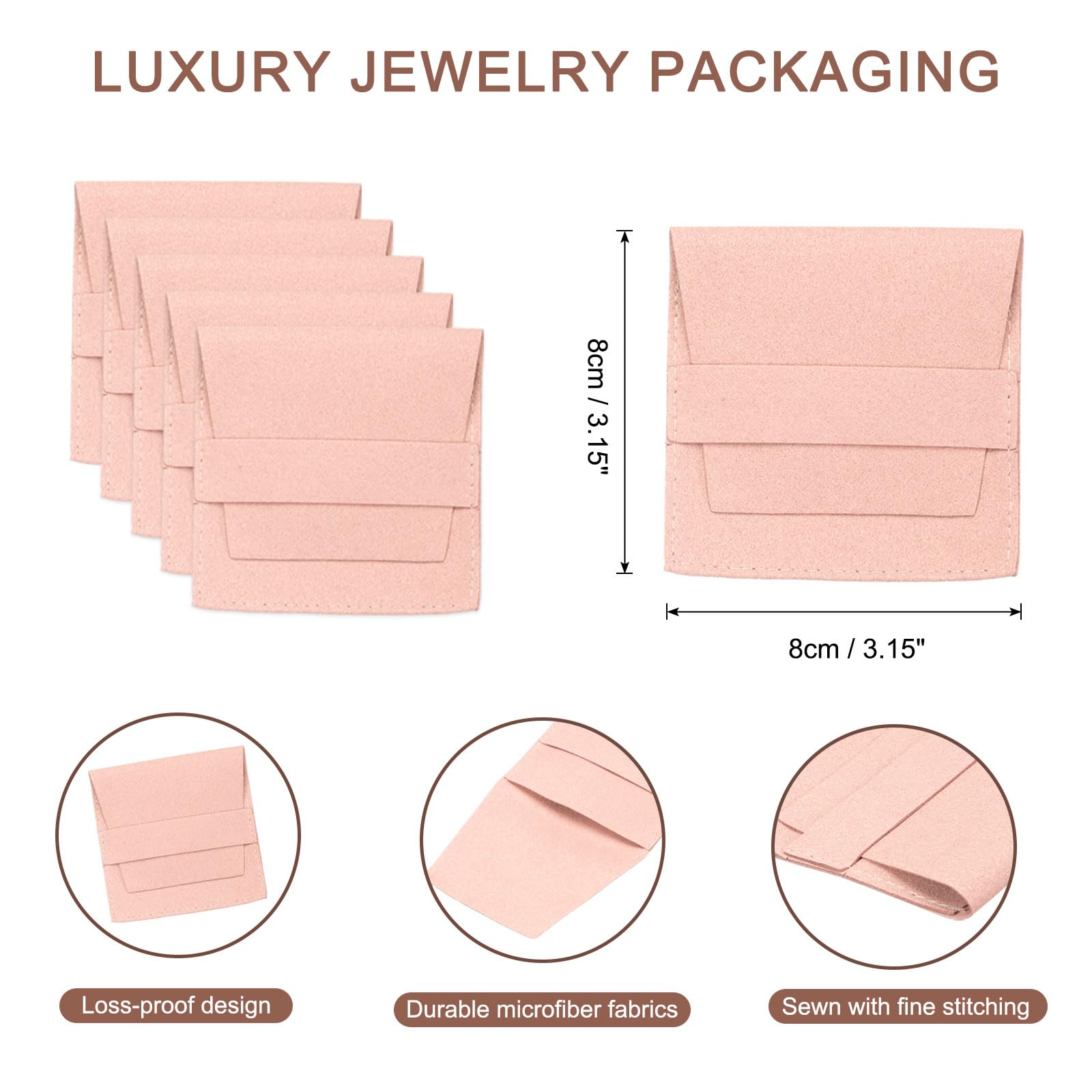 uxcell 40 bolsas de microfibra para joyas de 3.1 x 3.1 pulgadas, mini bolsa de embalaje de joyería con banda para bolsa de regalo de joyería pequeña, collar a granel, aretes, pulsera, color rosa