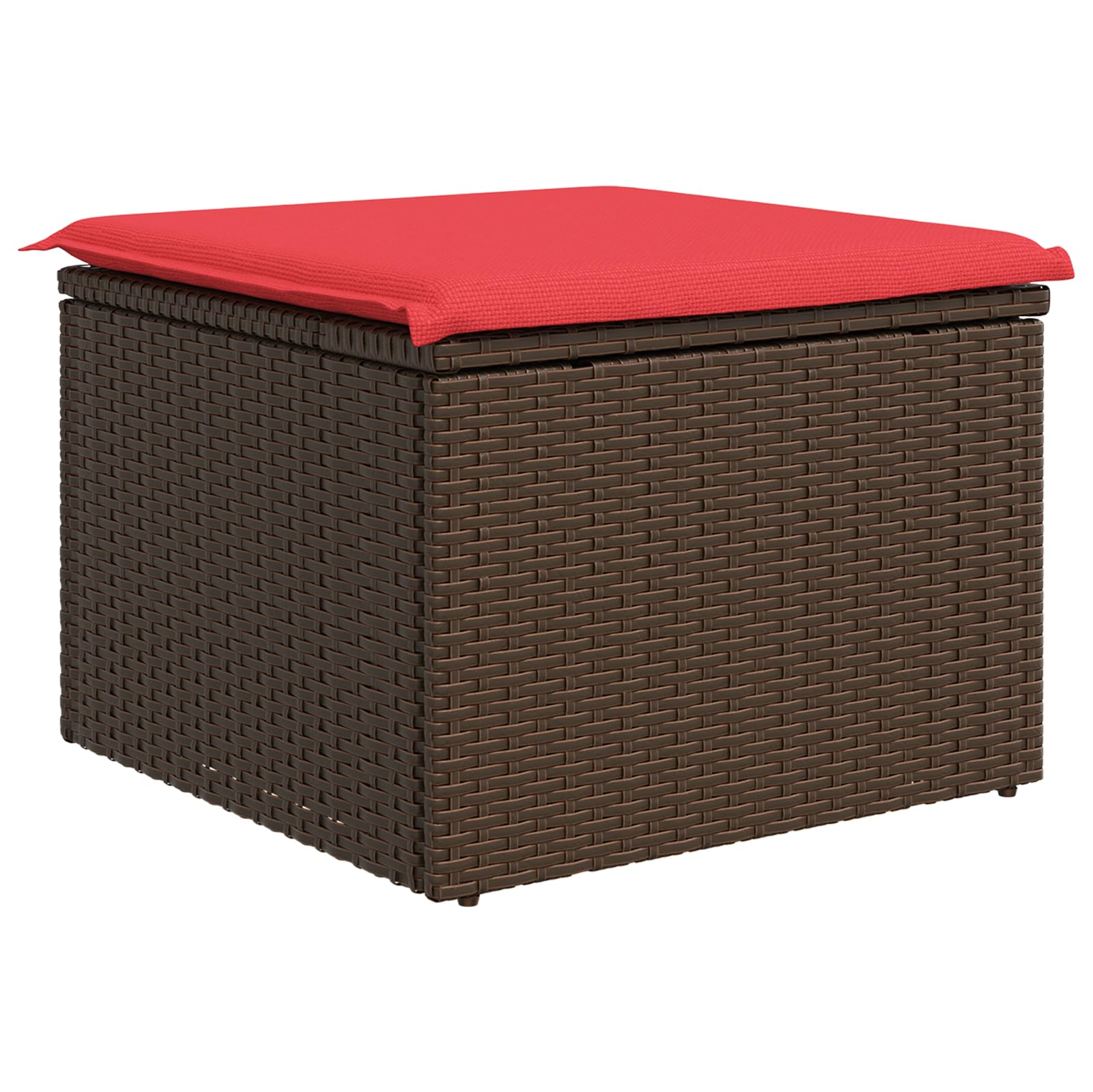 Tabouret de jardin avec coussin, marron, 55 x 55 x 37 cm, en polyrotin, résistant aux intempéries, robuste, compact, pour terrasse, balcon, véranda, avec sac de rangement et coussin d'assise