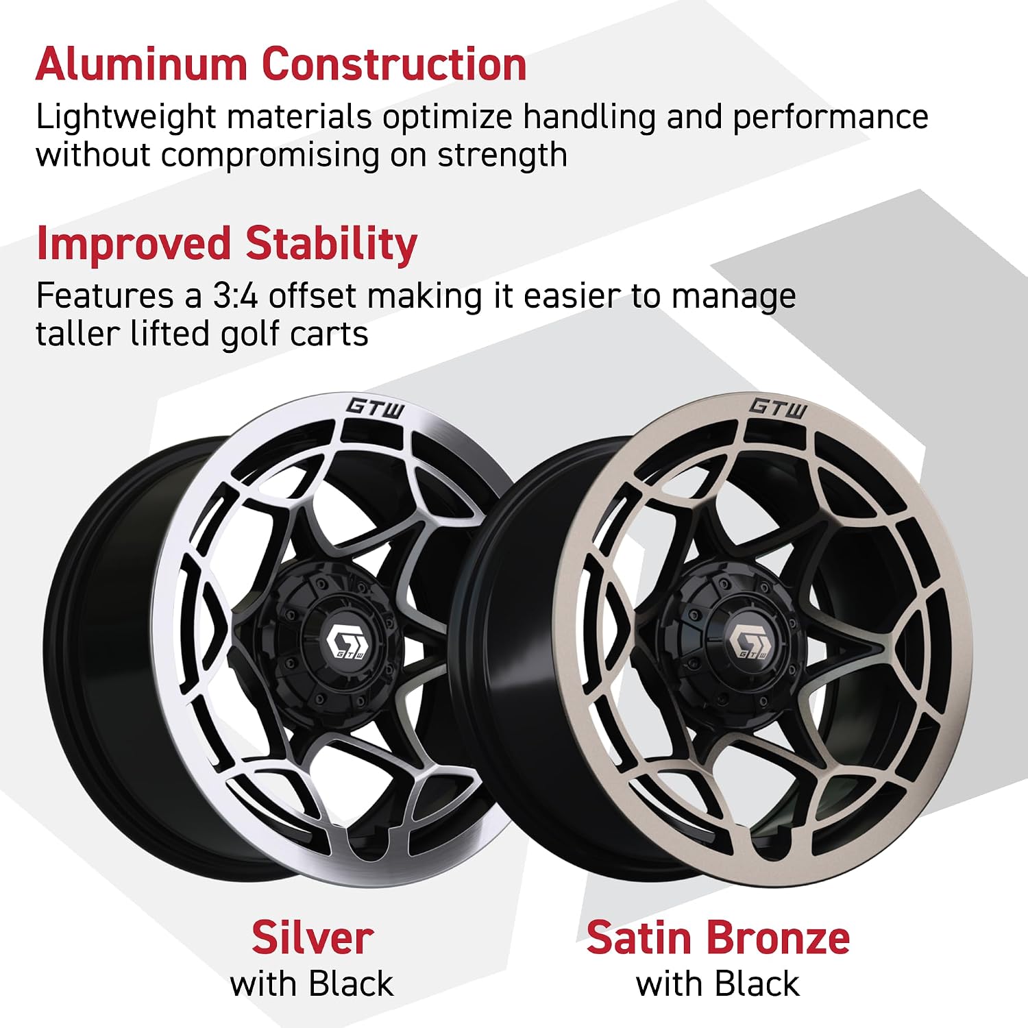 GTW 14 inch Golf Cart Wheels and All-Terrain Tire Combo | GTW Nexus 14x7 Black with Silver Faced Wheels on 23x10.00-14 Rogue 4-Ply Directional Tread All-Terrain, Off Road Tires | Set of 4