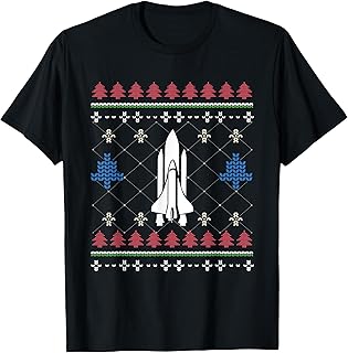 Ugly Christmas Space Shuttle Rocketship Santa Claus New Year T-Shirt