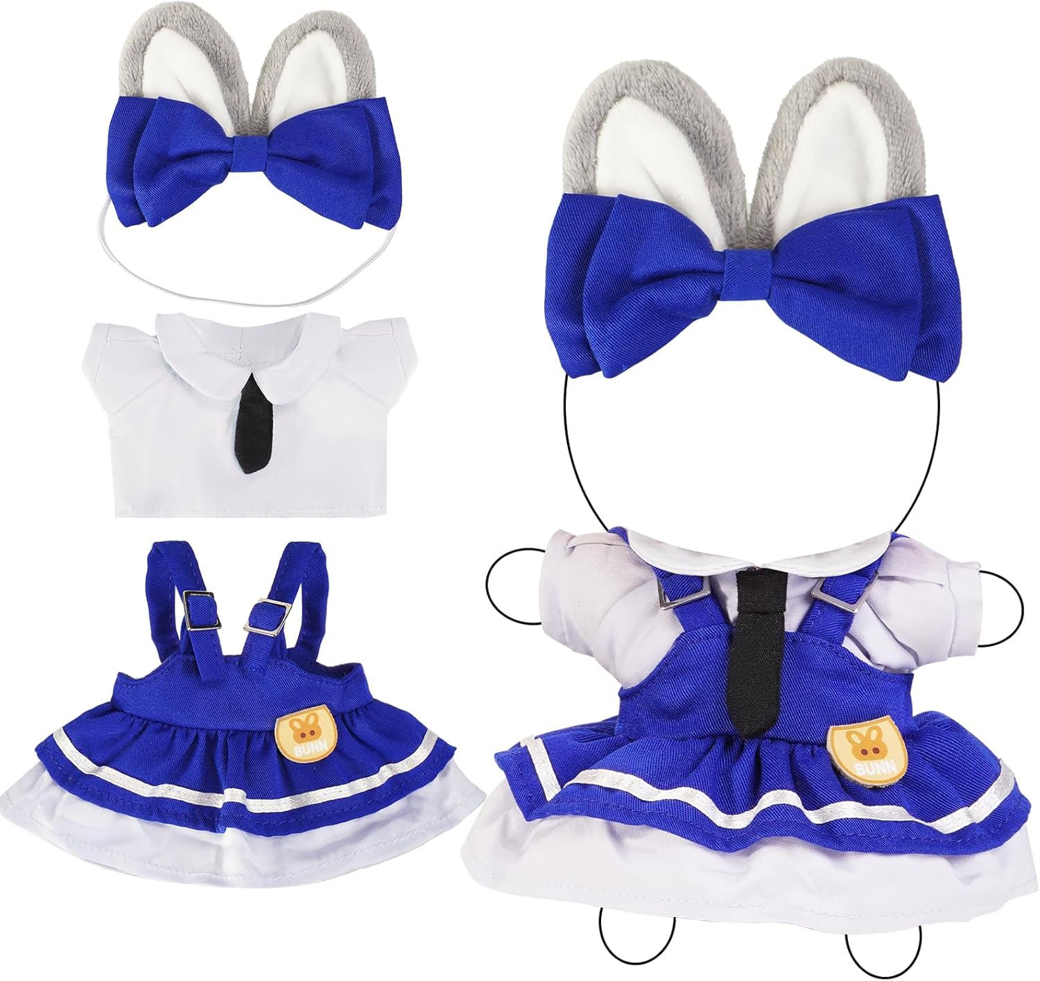 2PCS Bunny Police Doll Outfit Set Blue Shirt and Cap for 15-17cm 4 Inch Blind Box Animal Dolls