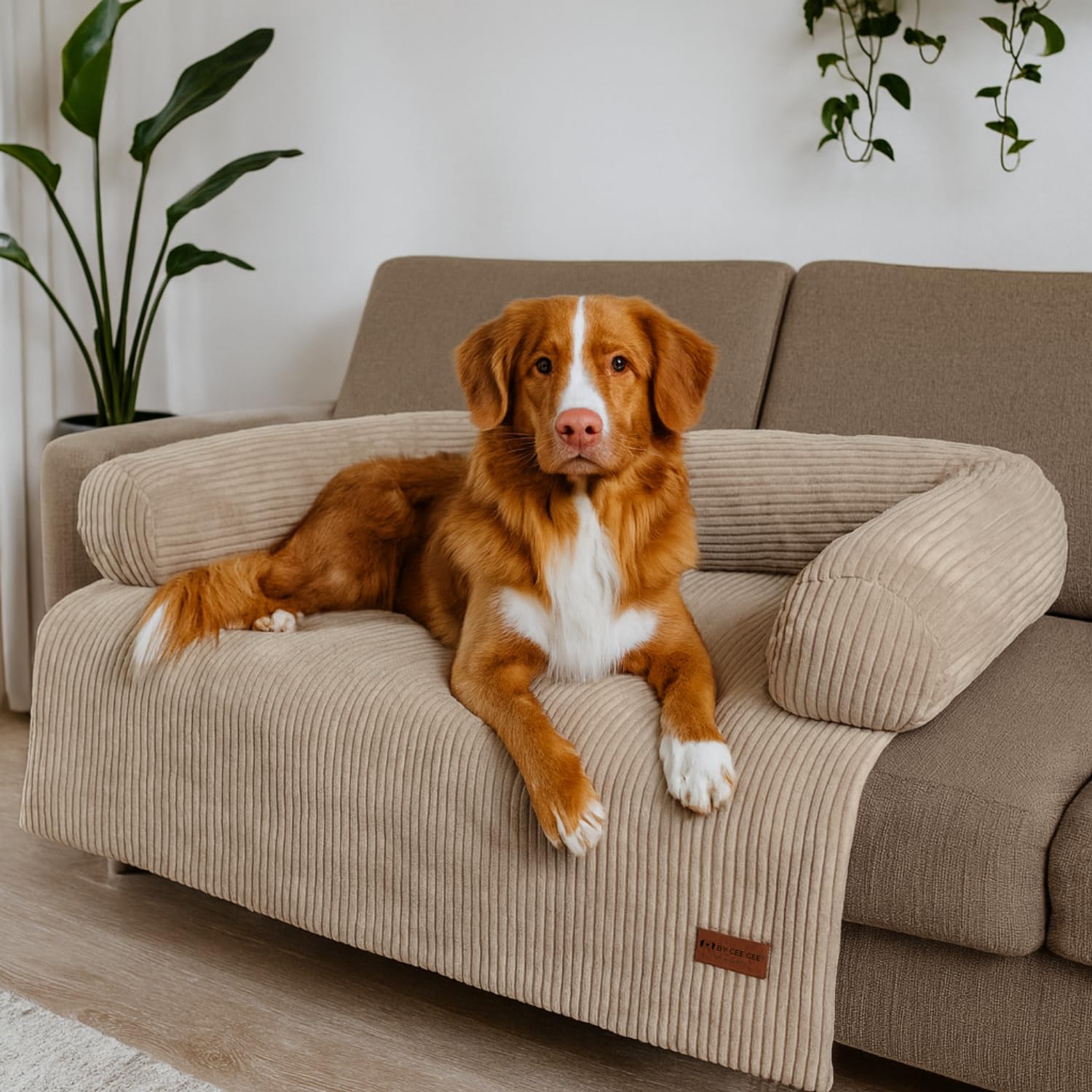 Original Hundedecke Sofa - Hundedecke Sofa - Hundekorb - Premium - Komplett abnehmbar - Rippenstoff - Mokka Taupe - 120x90 - Größe L