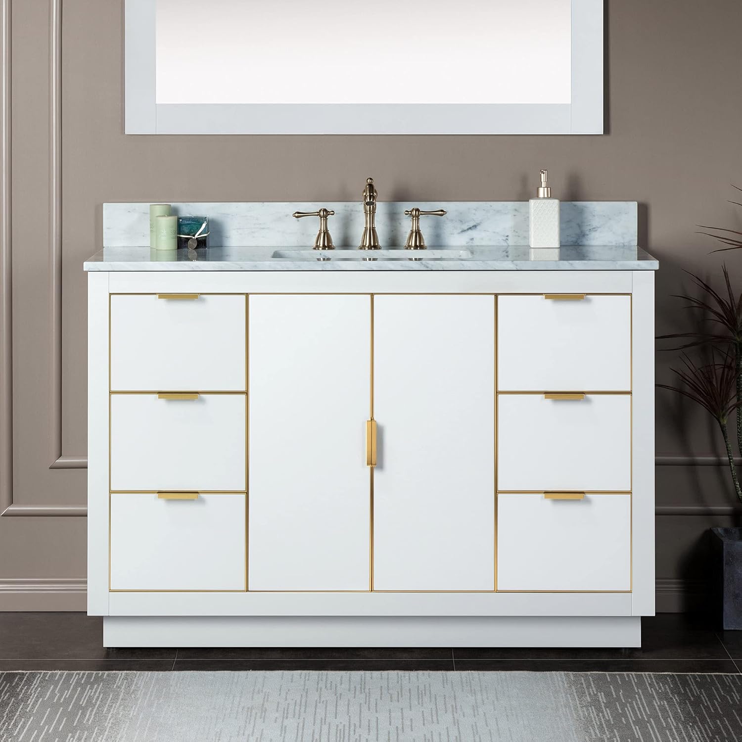 WOODBRIDGE Venice-4821-White-G+ CAVT4922-8 Vanity with top, 49"x22", White with Gold Trim