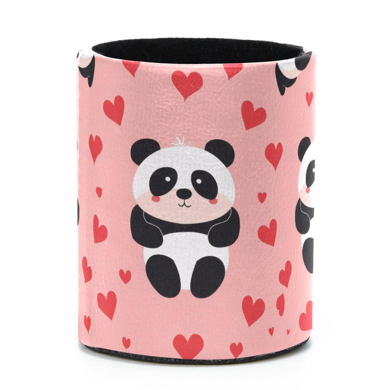 VAPOKF Round Pencil Holders for Desk, Pandas Hearts Pen Holders Pen Pot Makeup Brushes Storage Desktop Stationery Supplies Organiser for Home Office