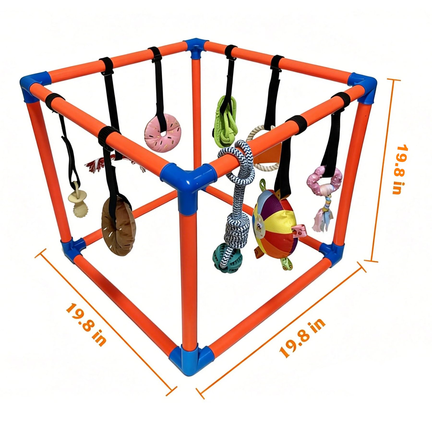 Gimnasio de juego para cachorros para perros pequeños con 8 juguetes colgantes, enriquecimiento interactivo extraíble, parque infantil interior de la selva, marco de PVC ajustable con correas