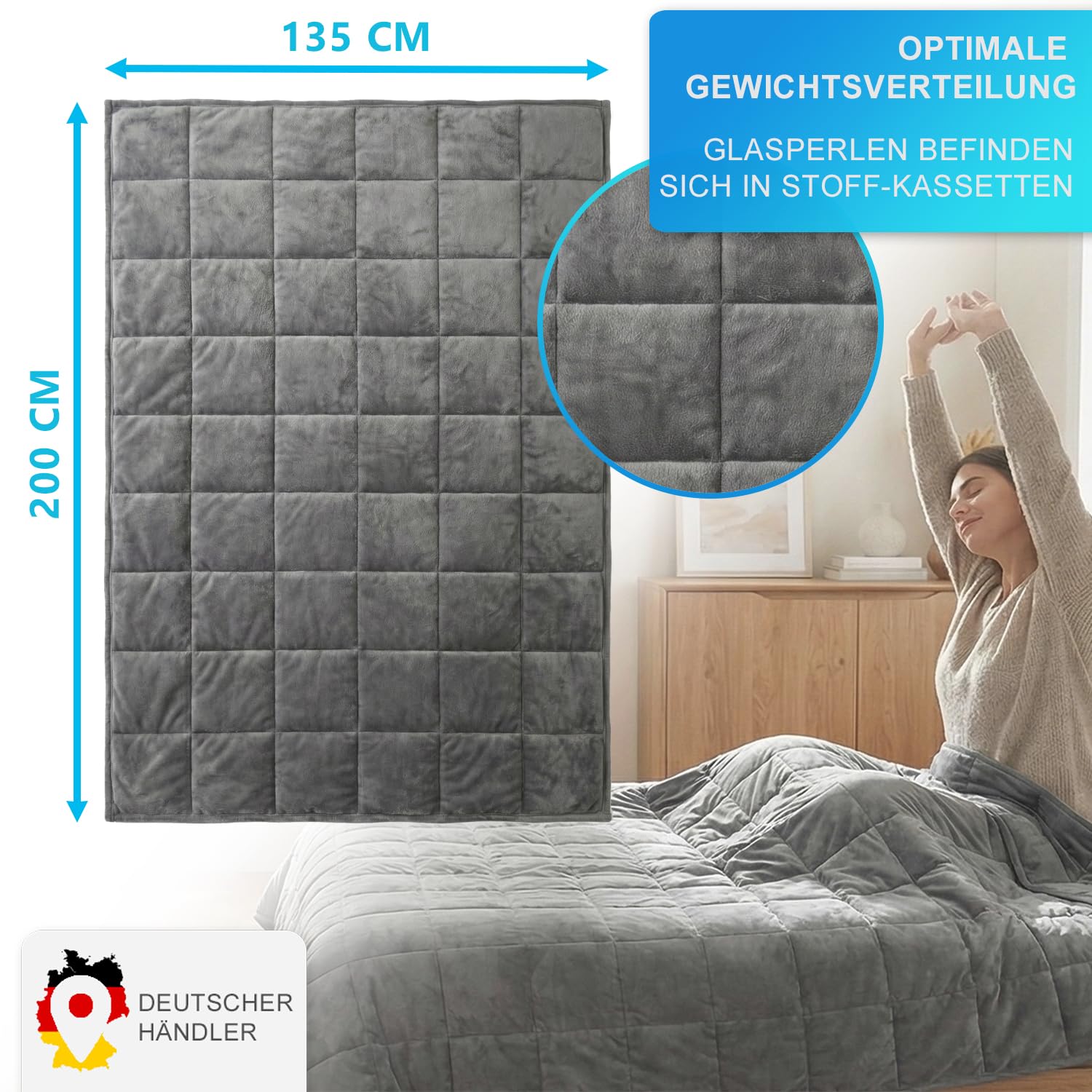 NYVI Gewichtsdecke NYVIGravity 135x200 cm - 7kg - Therapiedecke für Erwachsene - Anti-Stress, Besserer Schlaf - Entspannungsdecke aus Mikrofaser mit Glasperlen - Oeko-TEX 100 - Schwere Decke