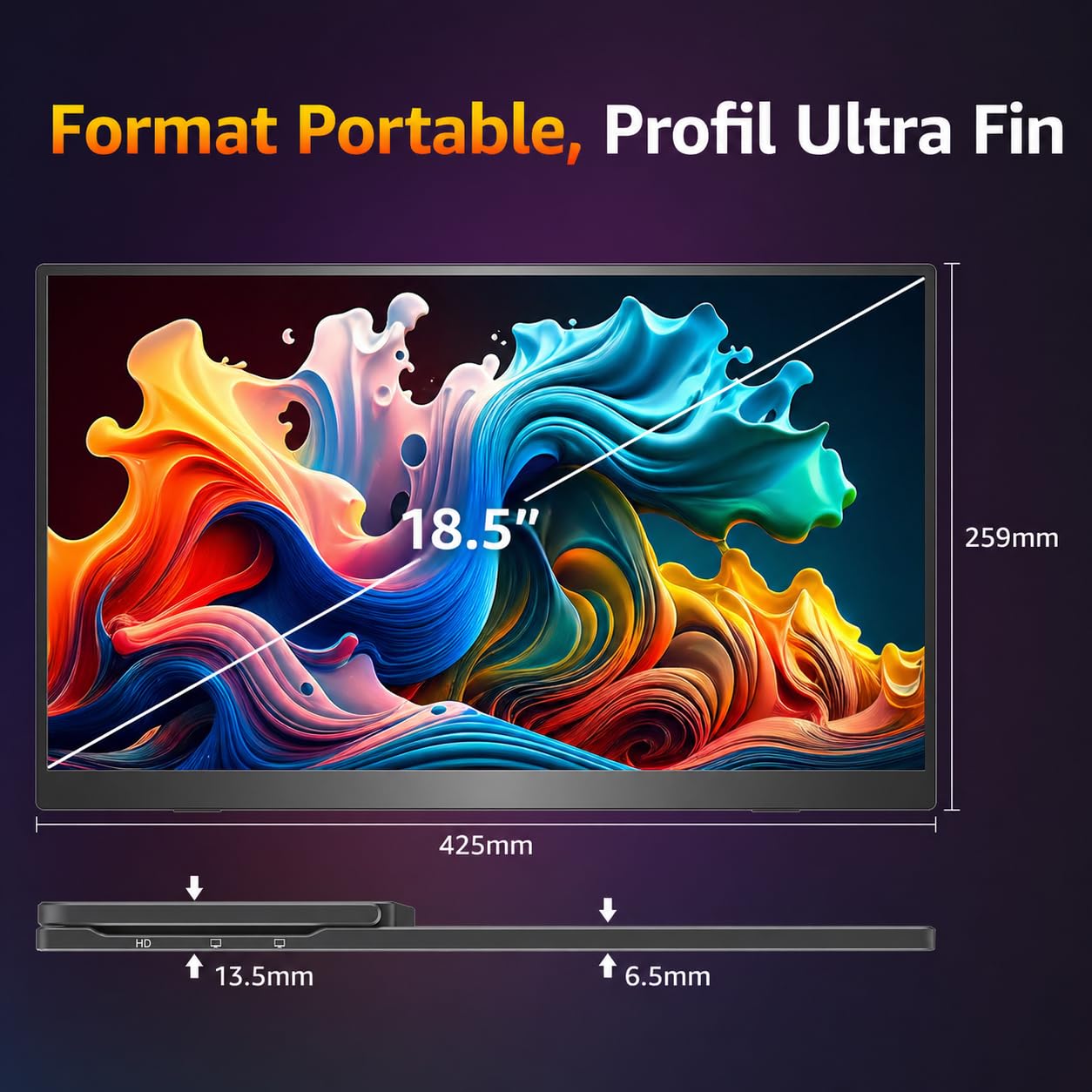 cocopar Ecran Portable 18,5 Pouces 1080P FHD 120% sRGB 100Hz avec Haut-Parleur HDMI USB-C Moniteur Portable pour Ordinateur Portable MacBook Surface PC Xbox PS5, VESA, avec Support Intégré