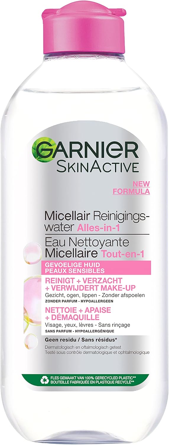 Garnier SkinActive Micellar Cleansing Water for Sensitive Skin – Mild Facial Cleansing – Gentle Make-Up Remover – 400 ml – Cleanses and softens sensitive skin