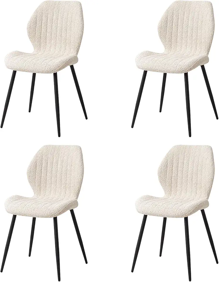 GrandCA HOME Lot de 4 Chaises de Salle à Manger Rembourrées, Chaises de Cuisine Nordiques, Chaises Rembourrées avec Pieds en Métal, Coussin en Tissu, Beige