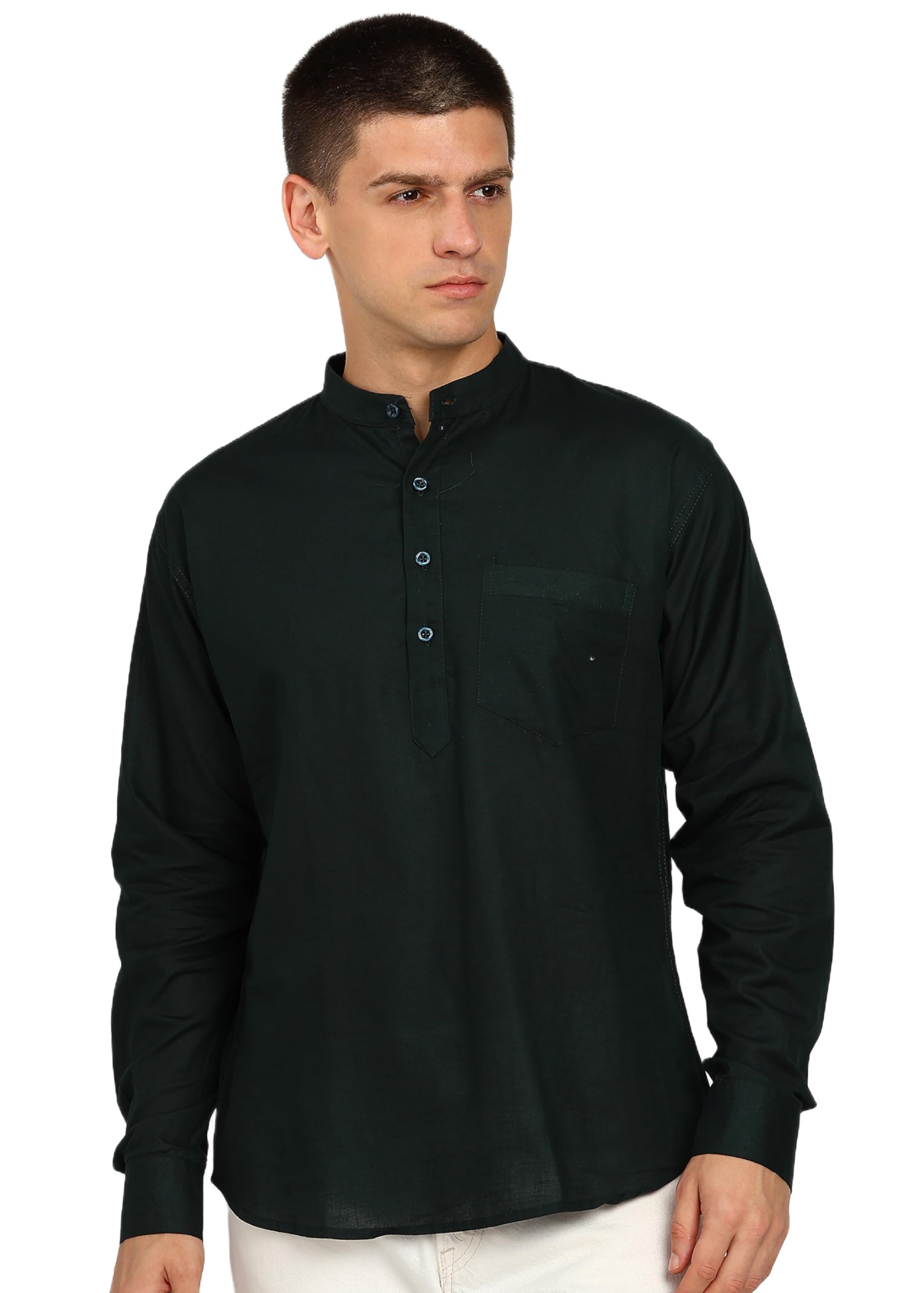 Men’s Light Blue Linen Mandarin Collar Kurta with Pocket | Casual & Ethnic Wear Full Sleeve Kurta for Men-image-35