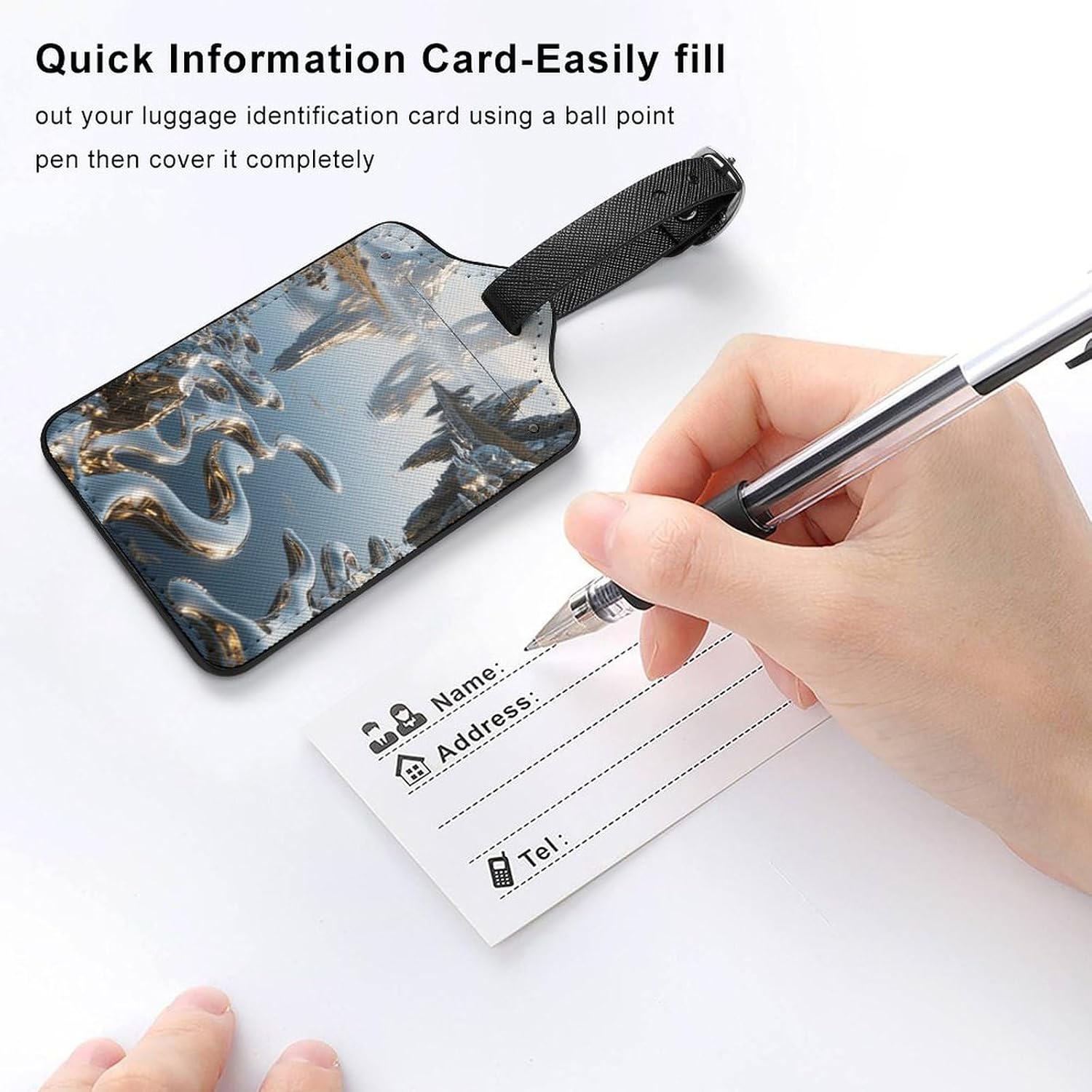 Liquid Metal Lake PU Leather Luggage Tag for Suitcases image 5