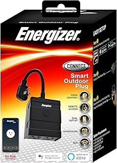 Energizer Connect Smart Weather Resistant Outdoor Plug with Voice Control and Remote Access | Compatible with Alexa and Google Assistant