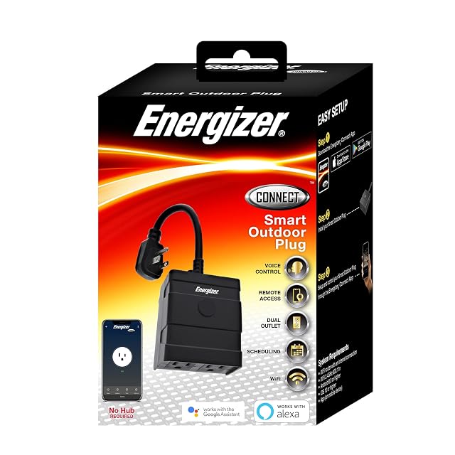 Energizer Connect Smart Weather Resistant Outdoor Plug with Voice Control and Remote Access Compatible with Alexa and Google