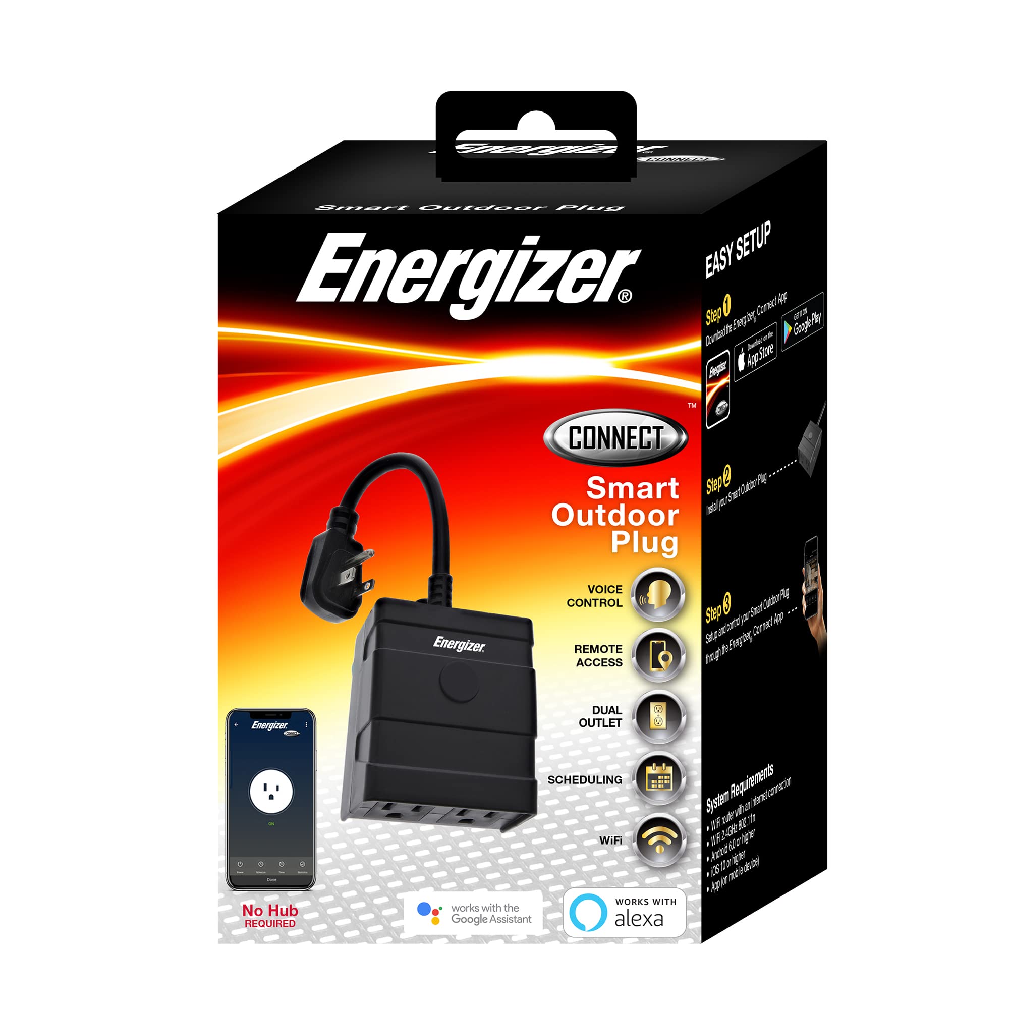 Energizer Connect Smart Weather Resistant Outdoor Plug with Voice Control and Remote Access Compatible with Alexa and Google