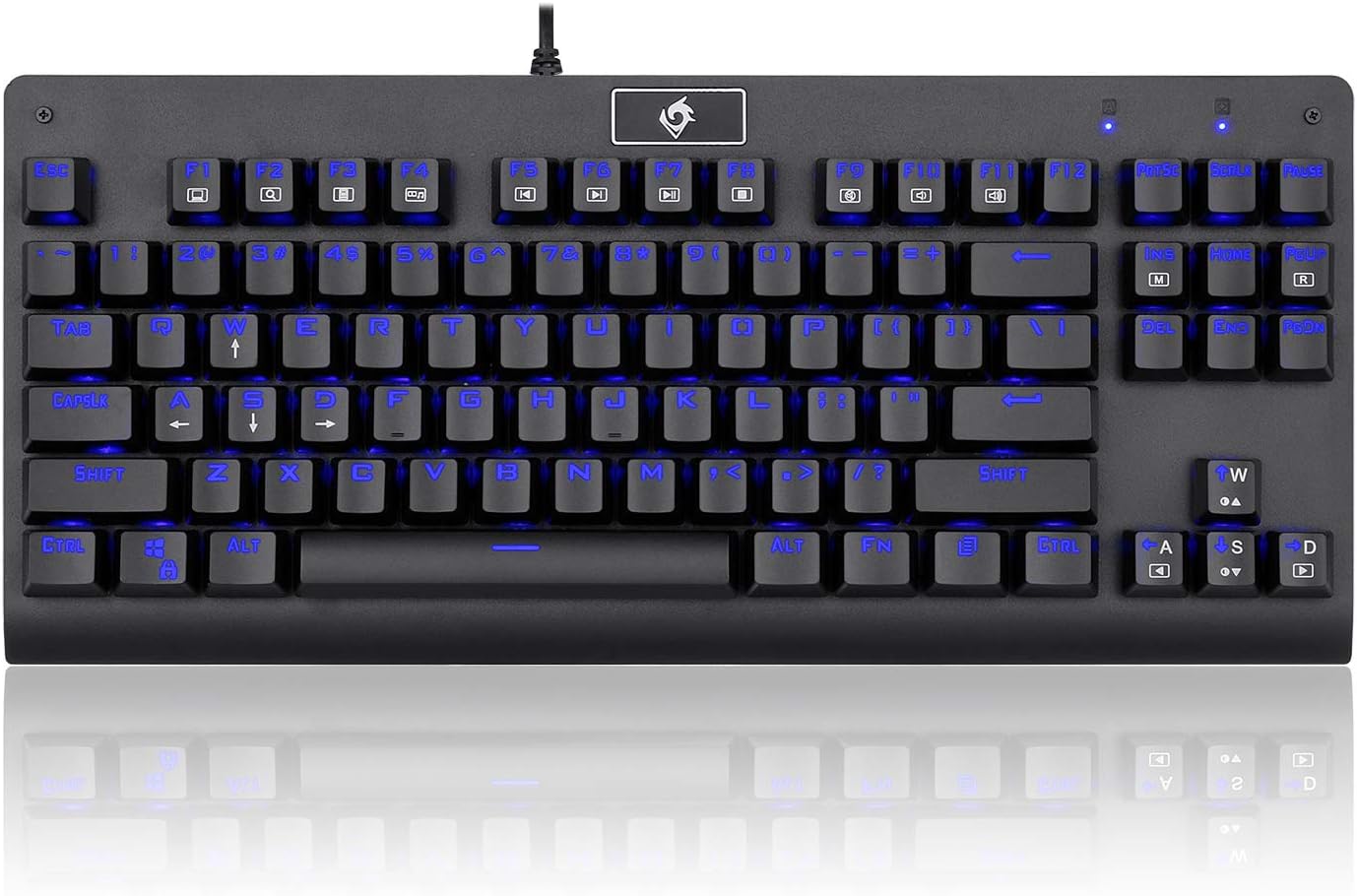 EagleTec KG040 Mechanical Gaming Keyboard Blue LED RGB Backlit Wired with Clicky Blue Switches Equivalent Compact Tenkeyless with 87 Keys for Windows PC (Black)