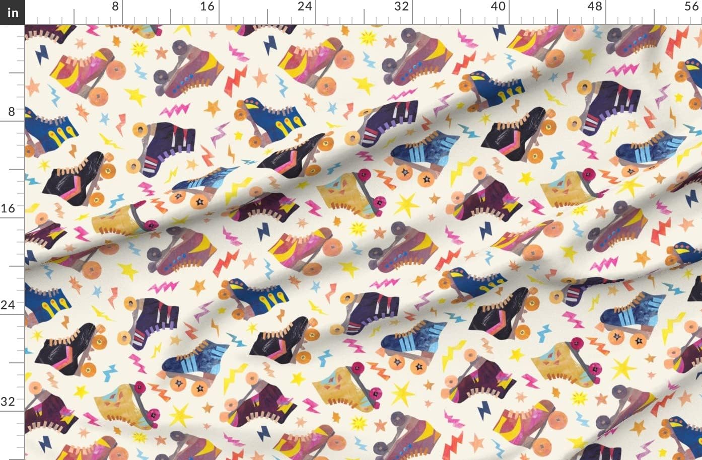 Spoonflower Fabric - 70S 80S Collage Roller Skates Vintage Retro Eighties Printed on Organic Cotton Sateen Fabric by The Yard - Sewing Quilting Apparel Home Decor