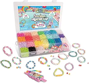Rainbow Loom AutoLoom Creation Case – DIY Bracelet Making Kit for Kids 7+, 9000 Rubber Bands, 50 Beads & 3 Sticker Sheets, Jewelry Craft Activity Set