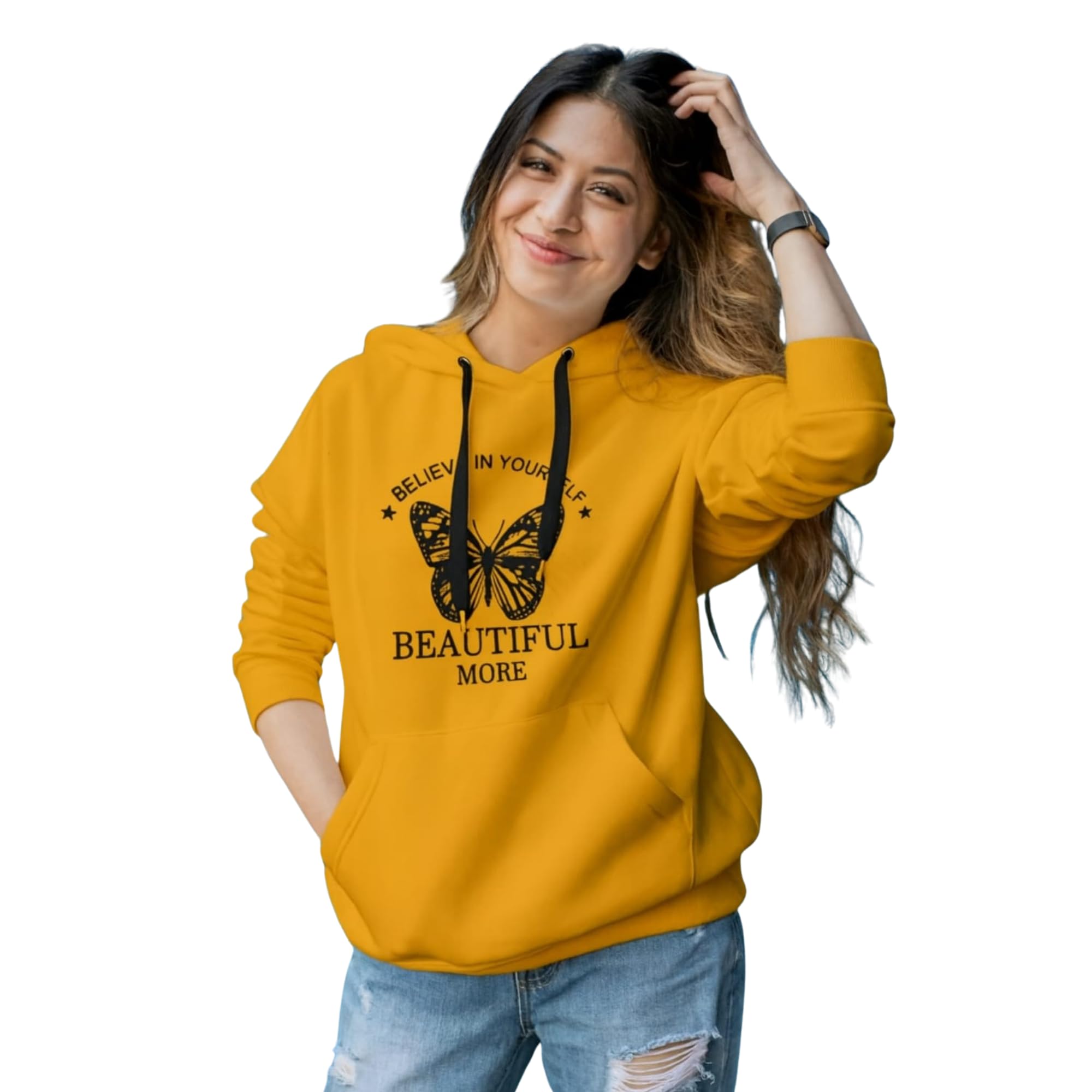Women Printed Hooded Sweatshirt Pullover | Full Sleeve Casual Hoodie with Kangaroo Pocket-image-13