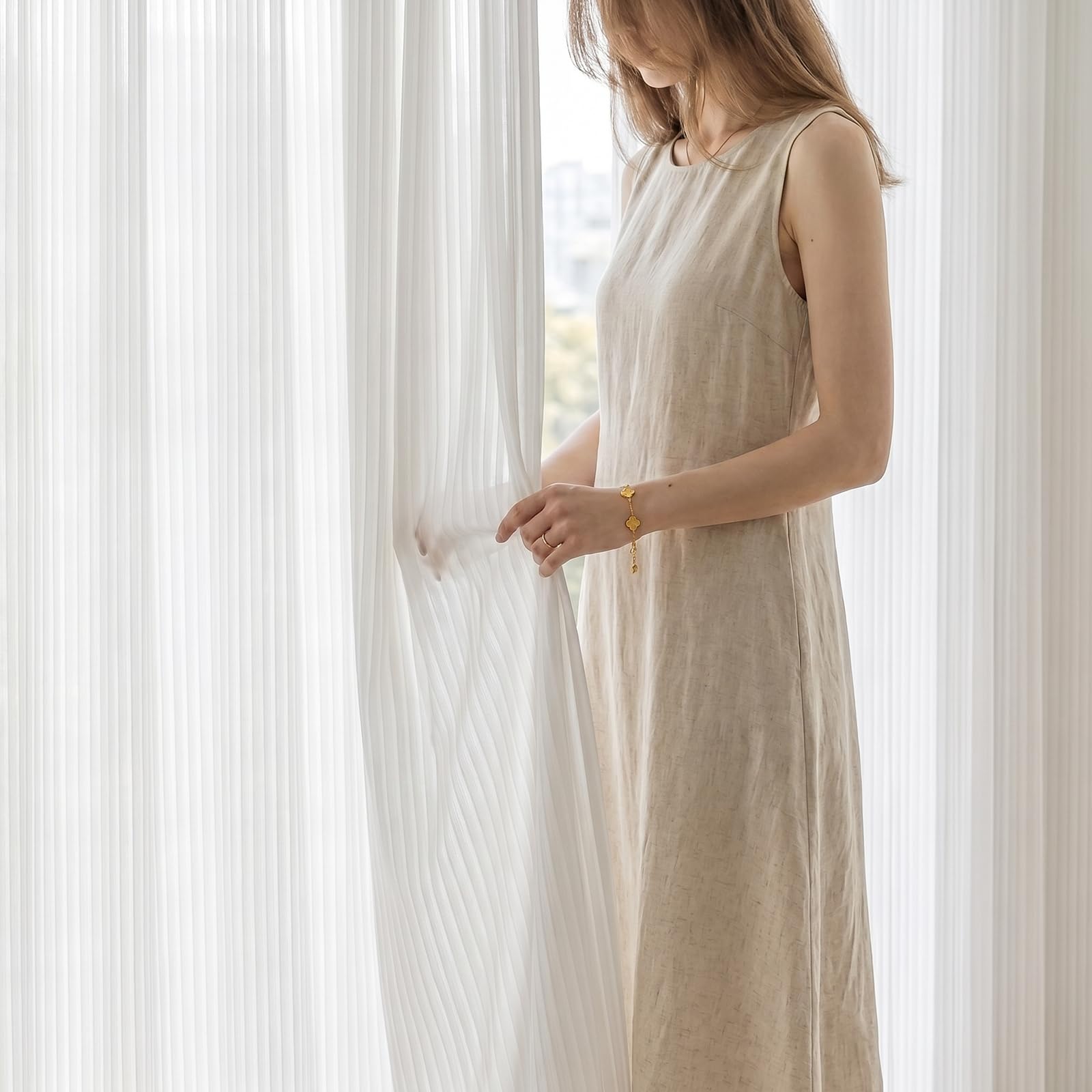 Gazal Vole White Voile Curtains, Vertical Pinstripe Semi Sheer Curtains, 63 inch Drop, Light Filtering Rod Pocket Drapes for Daytime Privacy, Living Room Office Dining Room & Bedroom, 2 Panels — image 1