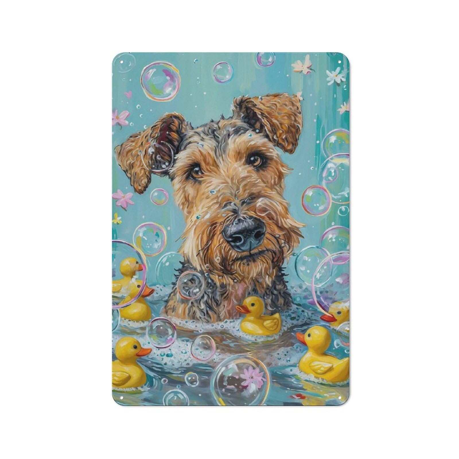 Junmoney A Airedale Terrier Dog Printed Metal Sign 30X20cm For Kitchen Or Home Bar, For Kitchen Decor Lovers, For Retro Home Interiors