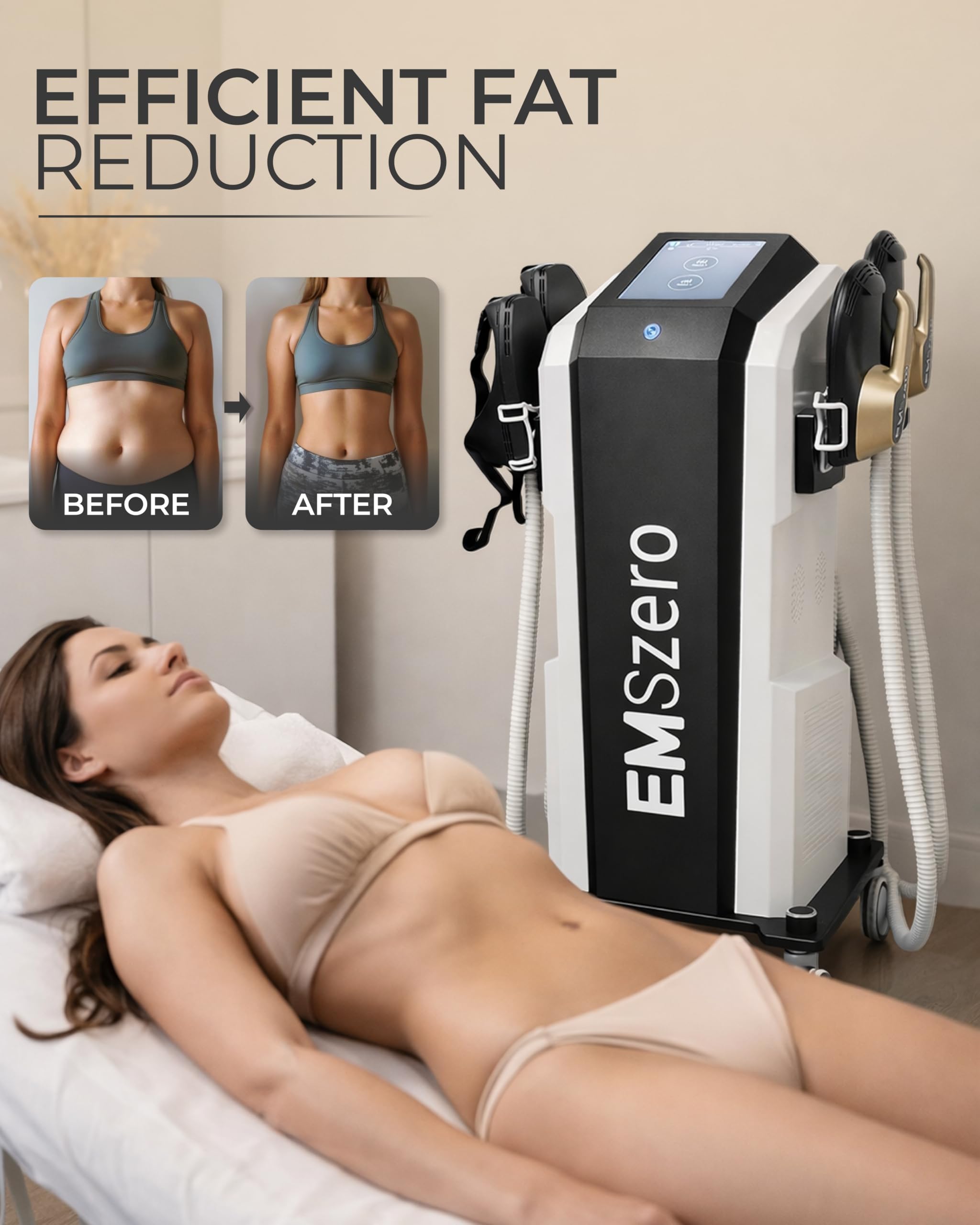 Stimulateur Musculaire EMS Corps Entier Professionnel | Appareil Sculptant avec 4 Applicateurs | Électrostimulation Fessiers | Stimulateur Abdominaux EMS | Machine Remodelage Corporel Noir/Or