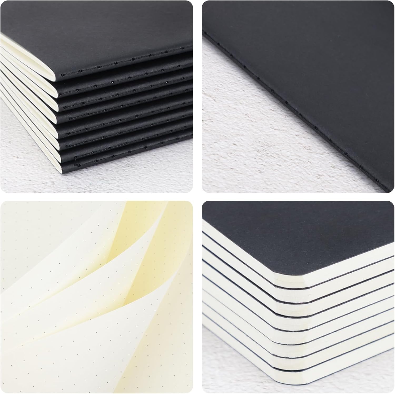 Notizbuch A6 Dotted, 100gsm Gepunktet Notizblock Softcover Schwarz