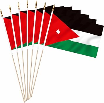 20 Pack Small Mini Jordan Flag on Wooden Stick Miniature Handheld Hashemite Kingdom of Jordan Flags Decorations,5x8 Inch
