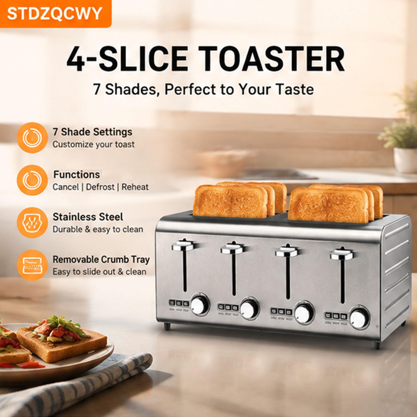 Tostapane Professionale Con 7 Livelli Di Doratura Regolabili, Tostapane Multi-fessura Per La Colazione, Dotato Di Vassoio Raccoglibriciole Estraibile Per Pane A Fette