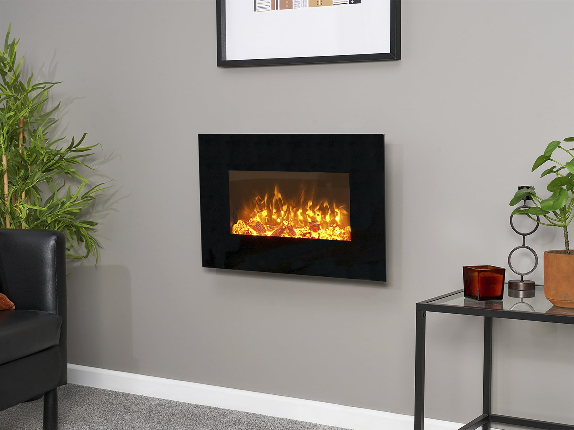 WM-9334 Elektrischer Wandkamin mit Fernbedienung in Schwarz, 66 cm