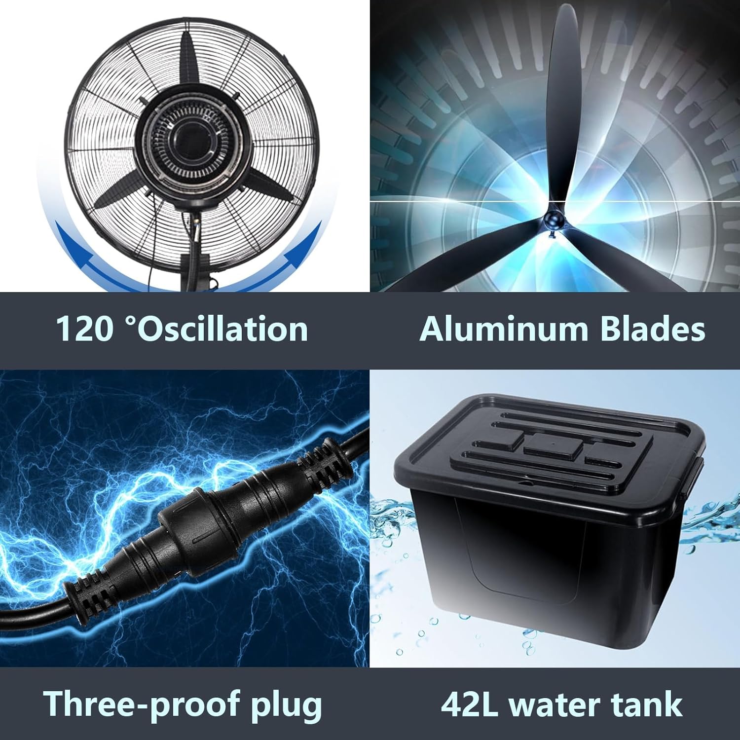 High-Velocity Industrial Pedestal Fan - Adjustable Height, 30° Head Tilt, 120° Oscillation, Powerful 3-Speed Airflow for Outdoor and Patio Cooling, 650mm