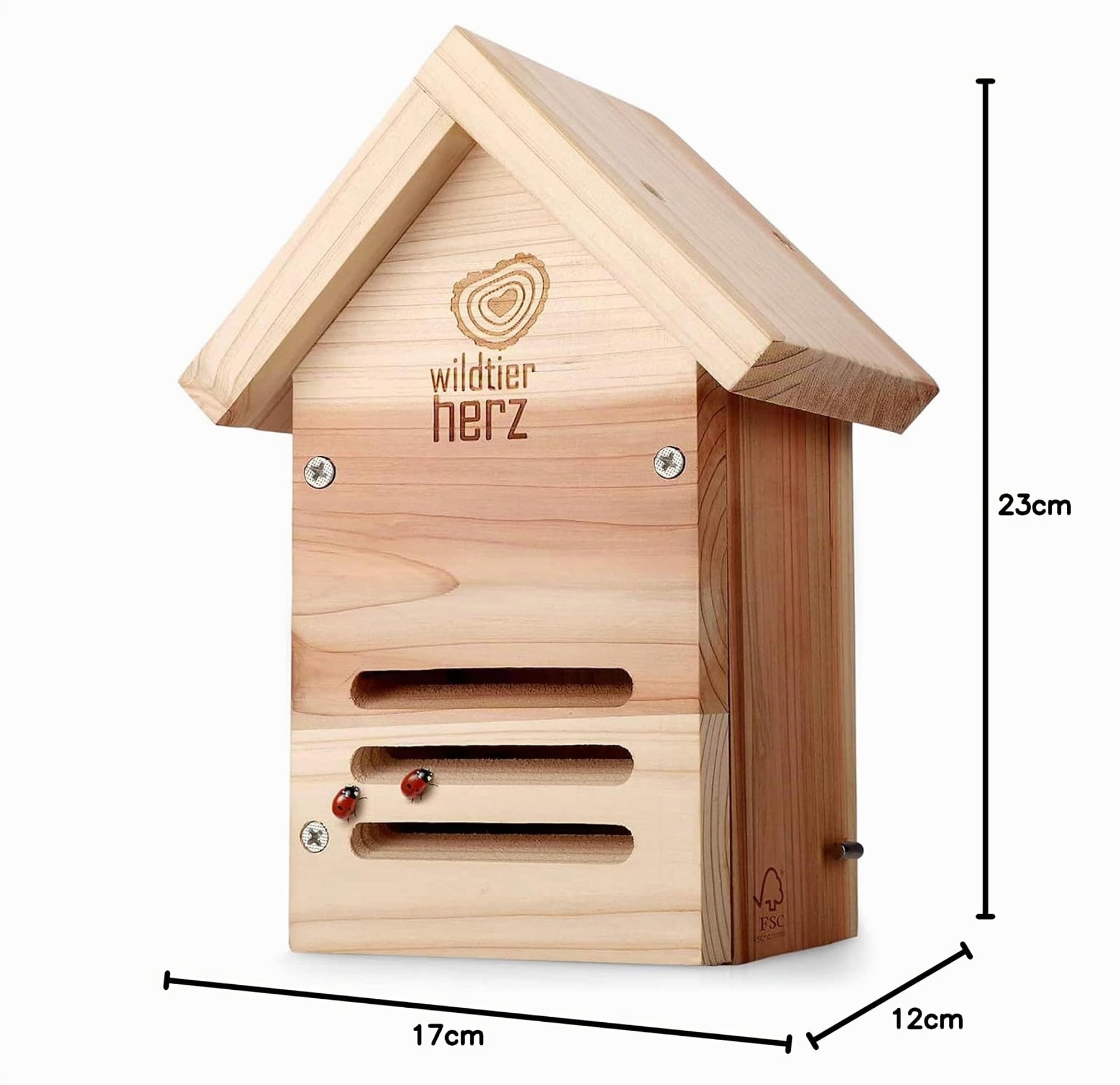 Wildtier Herz | Casetta per Coccinelle - Hotel per Insetti e Nido per Coccinelle - Con Prese d'Aria e Resistente alle Intemperie - In Legno Massello - Dimensioni:23x17x12 cm
