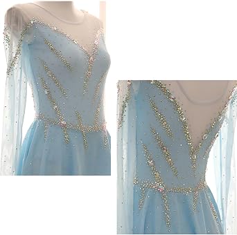Women's Long Sleeves Figure Skating Dress with Shiny Rhinestones, Girl's Ice Skating Dresses for Competition
