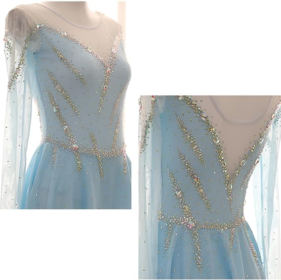Women's Long Sleeves Figure Skating Dress with Shiny Rhinestones, Girl's Ice Skating Dresses for Competition