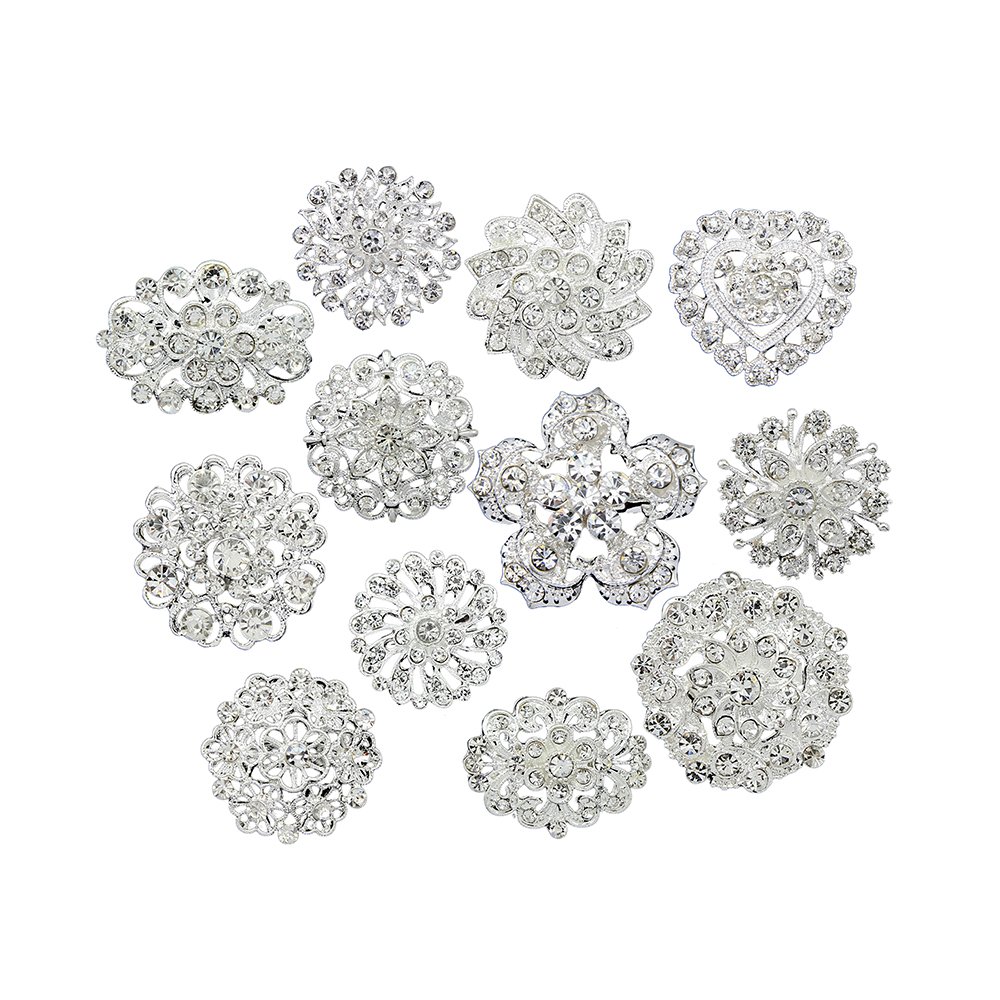 12 pcs Rhinestone Brooch for Women - Brooches Pins Set
