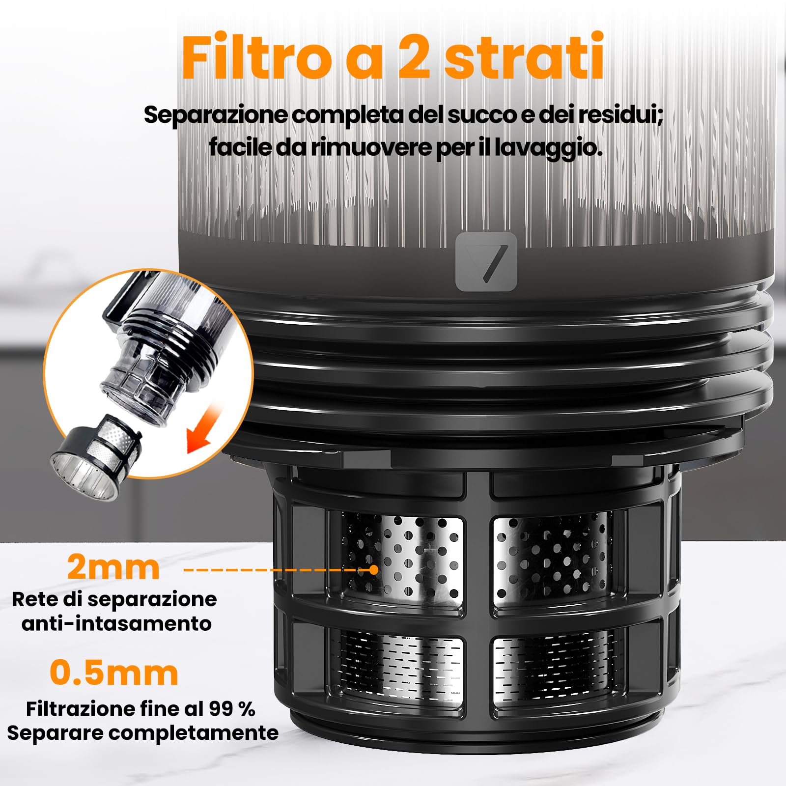 MAISON HUIS Estrattore Frutta e Verdura, Slow Juicer con 13,5cm Extra Grande Contenitore per Frutta e Verdura Intera, Facile da Pulire,Grigio