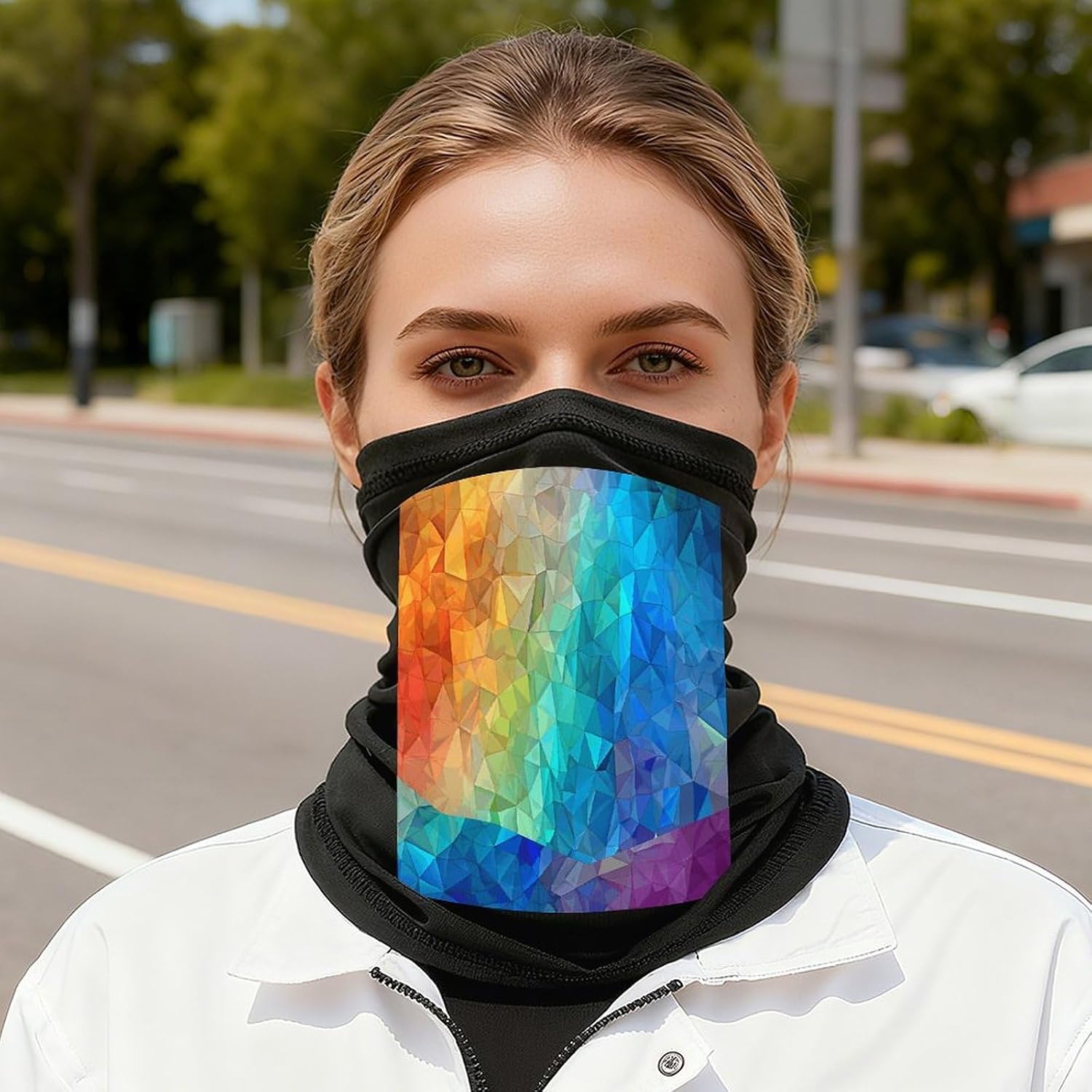 Rainbow Triangle Face Mask for Men Women,Neck Gaiter Sunscreen Breathable,Face Cover for Skiing Fishing Hiking Cycling