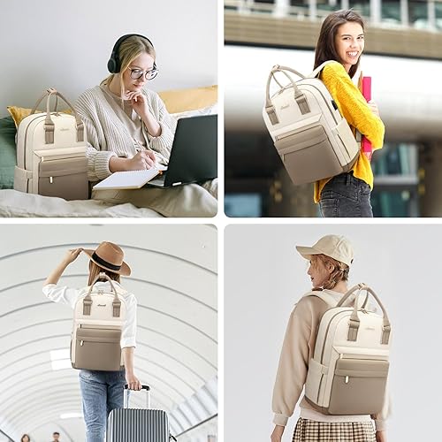 Miniatura 6 de LOVEVOOK Mochila para mujer, mochila para laptop de 14 pulgadas con puerto USB, lindas mochilas impermeables elegantes bolsas de viaje vintage para