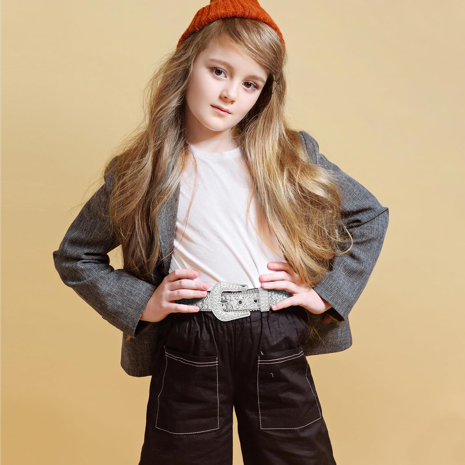 AWAYTR Kids Rhinestone Western Belt - Cowboy Cowgirl Belts with Bling Diamond Studded and Sequin Leather Belt for Jeans - Image 5
