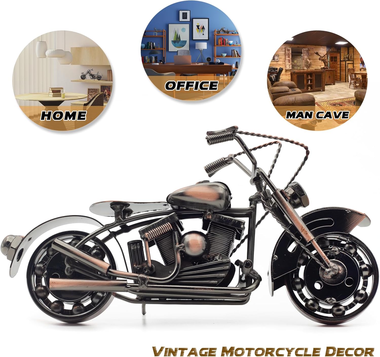 Handmade Vintage Motorcycle Figurine - 10" Scrap Metal Art Sculpture - Motorcycle Gifts for Men & Women, Unique Fathers Day Birthday Gift for Dad Husband Bikers - Man Cave, Office & Home Decor